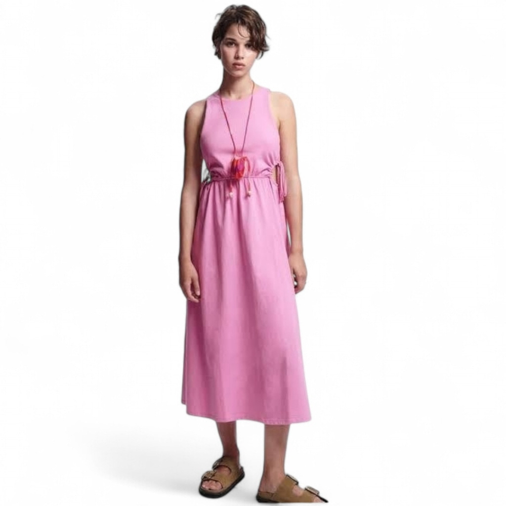 Zara Cutout Dress High Neck Halter Midi Maxi Adjustable Ties Sz M Thistle